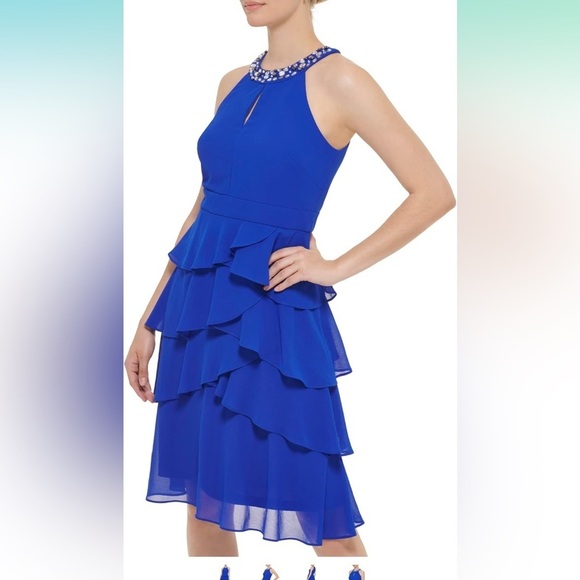 Jessica Howard Women's Chiffon Tiered Sleeveless-Cocktail Or Party new - Picture 2 of 9